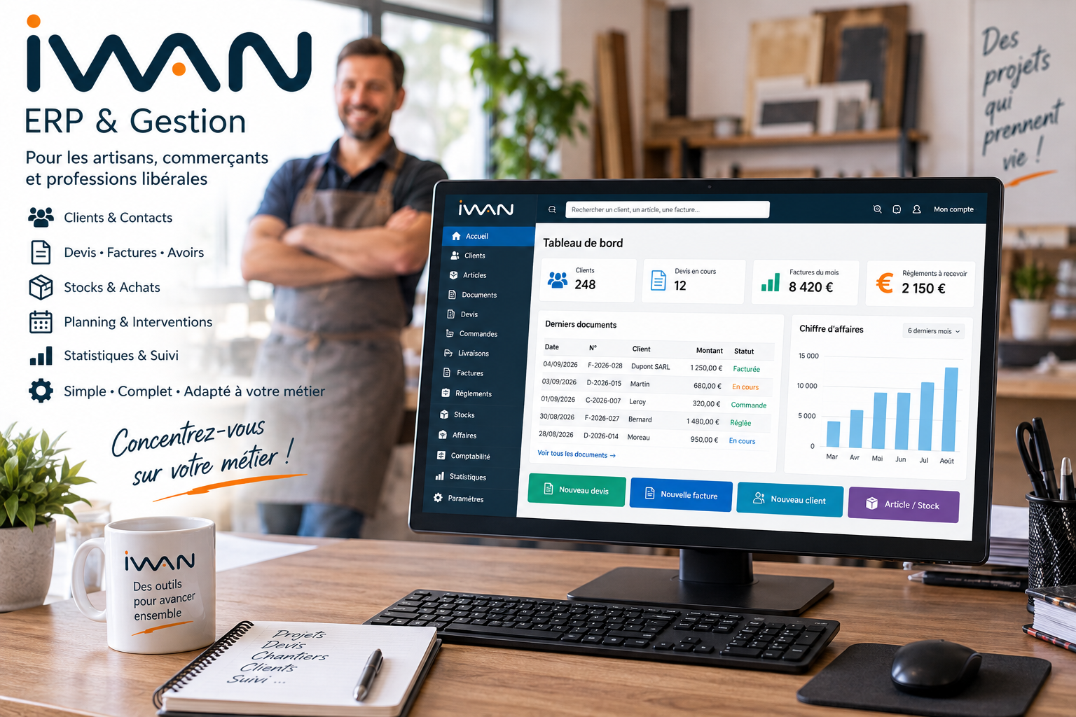 IWAN ERP pour la gestion commerciale, les stocks, le CRM et la facturation